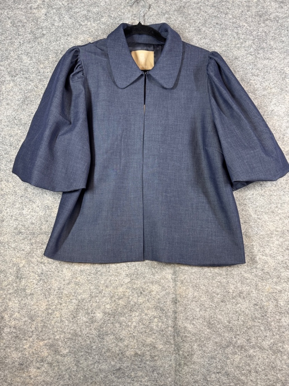 Culture Navy Short Swing Jacket Puff Sleeves XL Boho Minimalist Chic Career - Picture 2 of 14